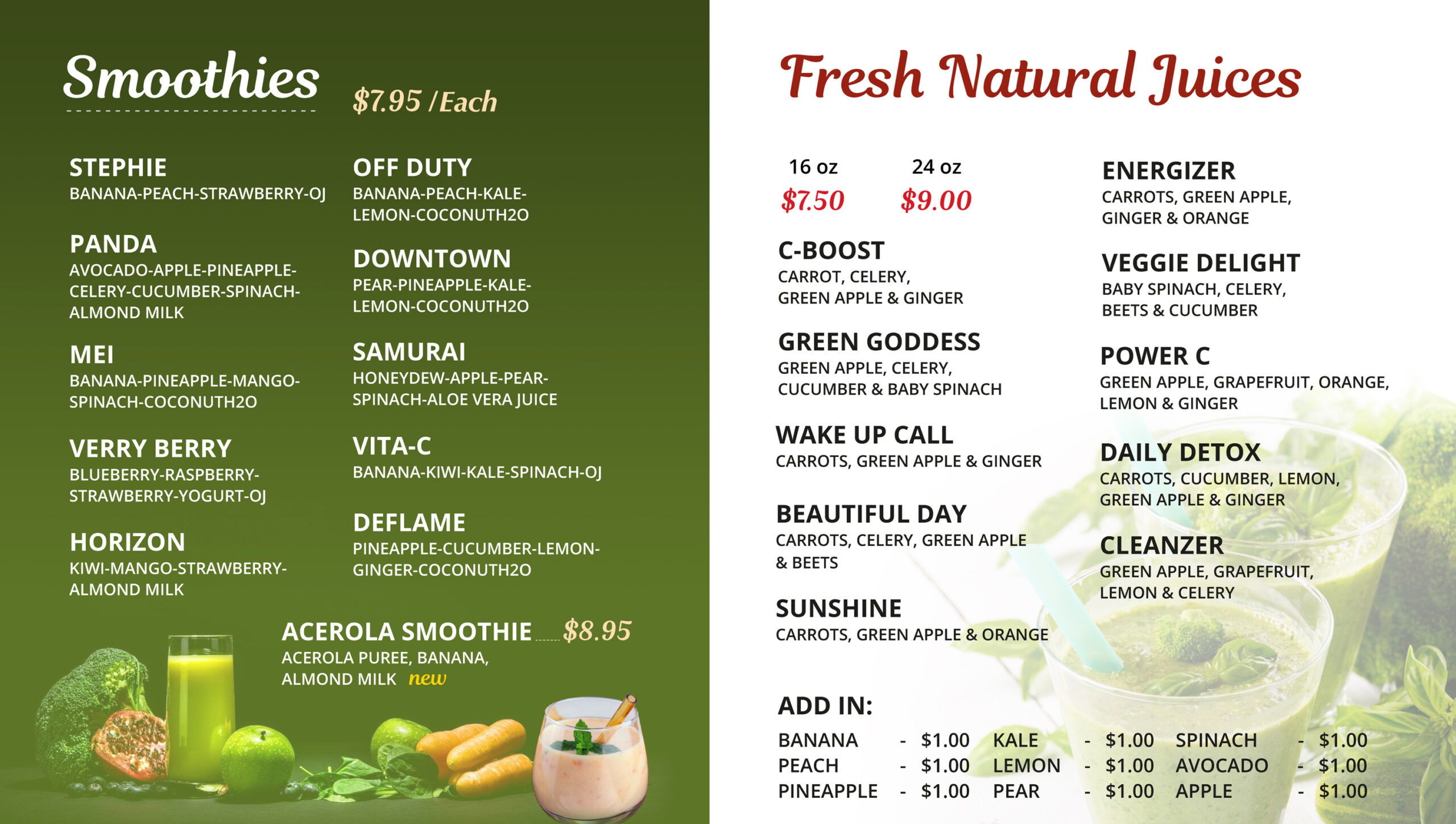 Smoothies and Fresh Natural Juices